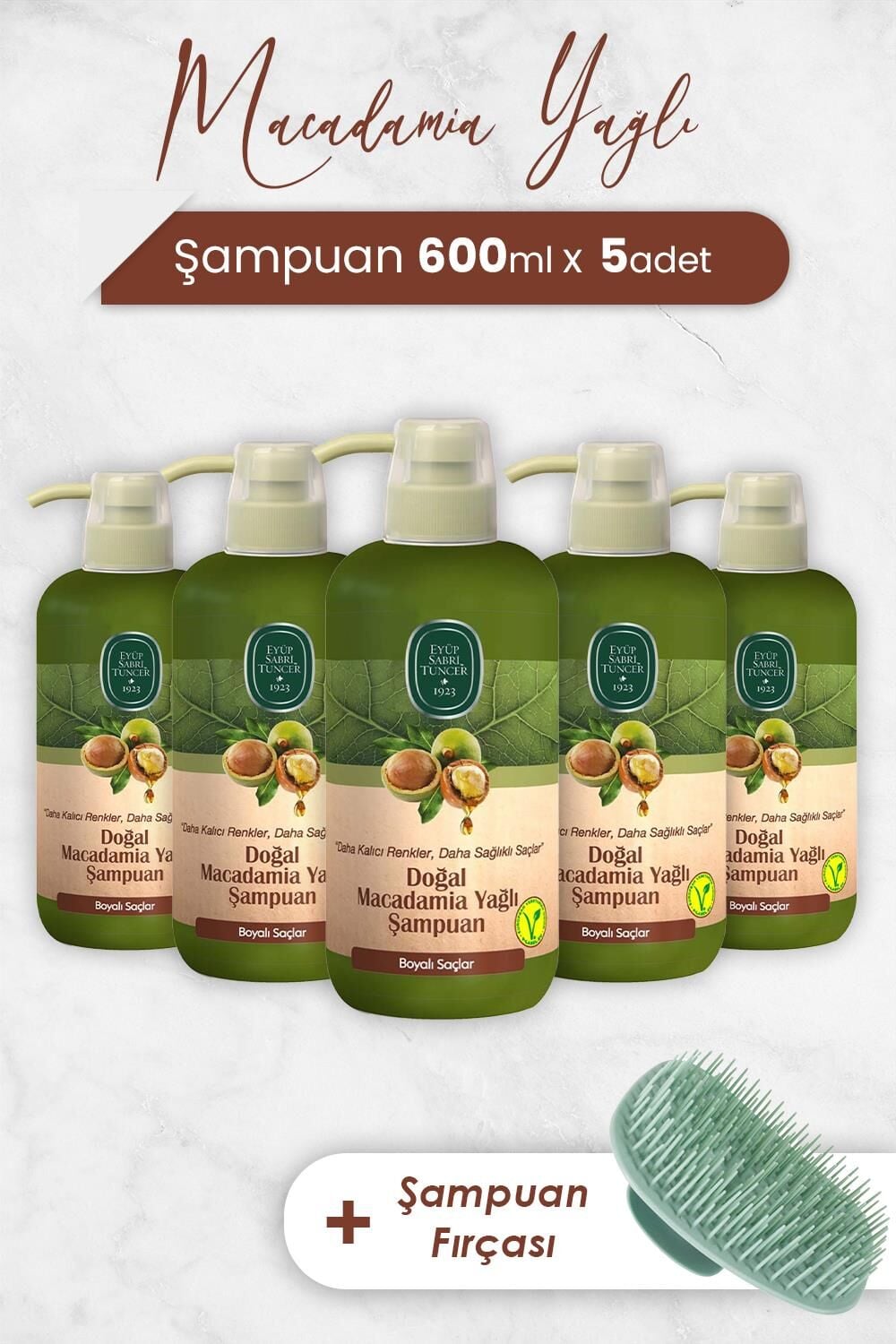 Eyüp Sabri Tuncer Macadamia Yağlı Şampuan 600 ml x 5 Adet ve Şampuan Fırçası