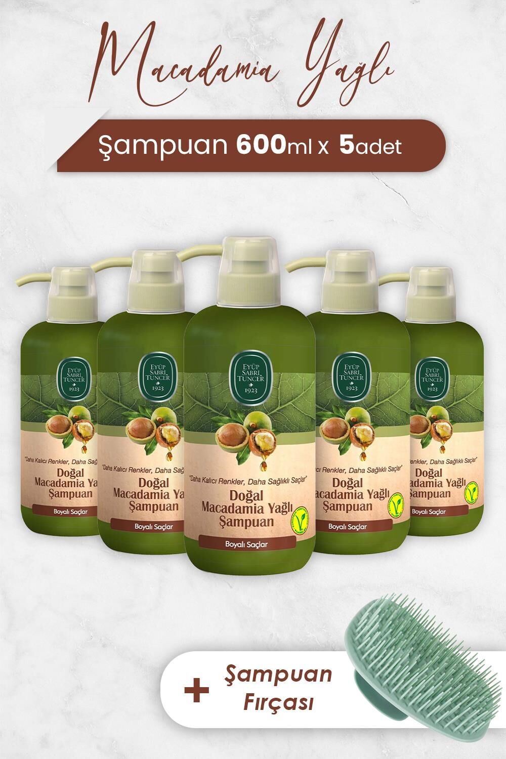 Eyüp Sabri Tuncer Macadamia Yağlı Şampuan 600 ml x 5 Adet ve Şampuan Fırçası