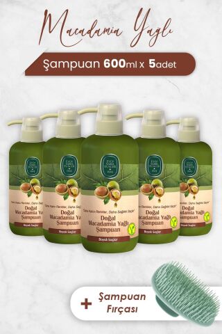 Eyüp Sabri Tuncer Macadamia Yağlı Şampuan 600 ml x 5 Adet ve Şampuan Fırçası