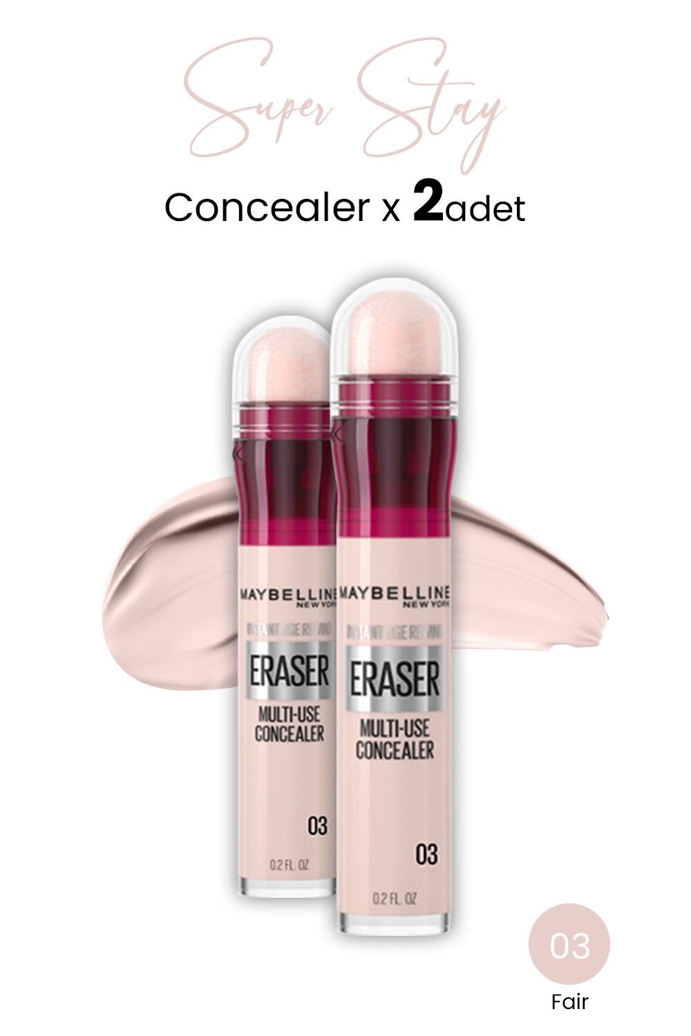 Maybelline New York Eraser Multi Use Concealer 03 Fair x 2 adet