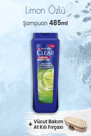 Clear Men Şampuan Maksimum Ferahlık 485 ml ve Vücut Bakım At Kılı Fırçası