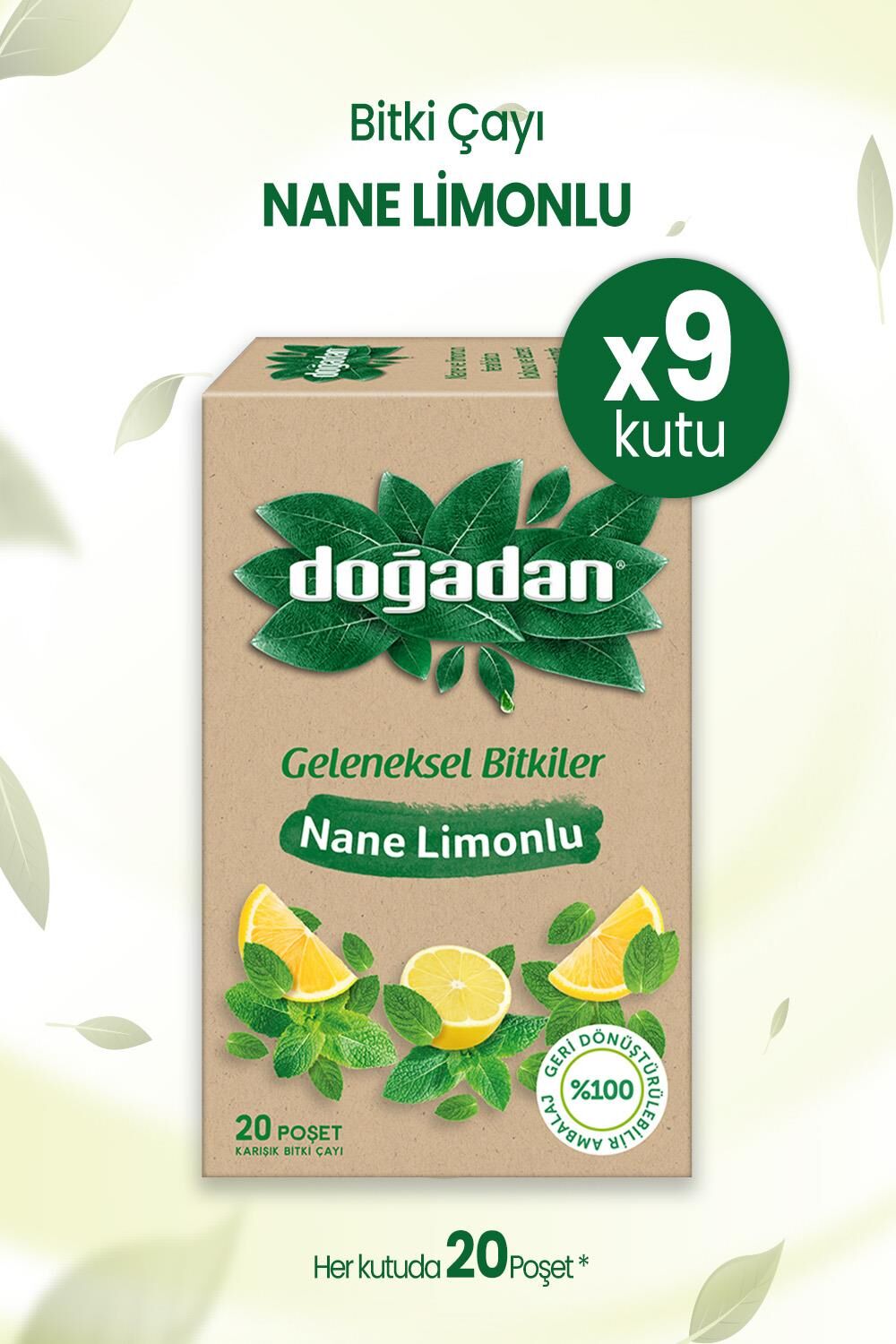 Doğadan Nane Limonlu Bitki Çayı 20'li x 9 Adet