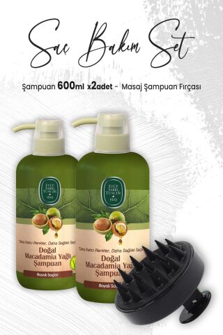 Eyüp Sabri Tuncer Doğal Macadamia Şampuan 600 ml x 2 Adet ve Masaj Şampuan Fırçası Siyah