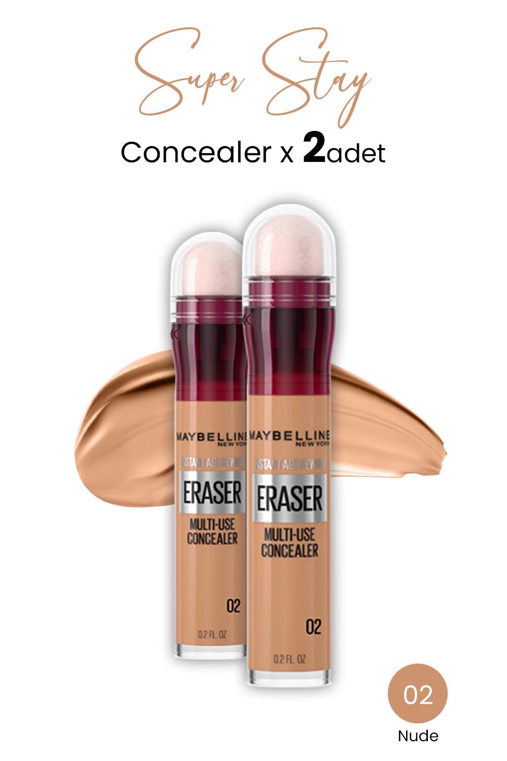 Maybelline New York Eraser Multi Use Concealer 02 Nude x 2 adet