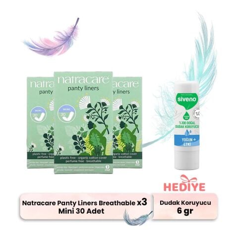 Natracare Mini Panty Liners Breathable 30' lu x 3, Dudak Koruyucu Hediyeli