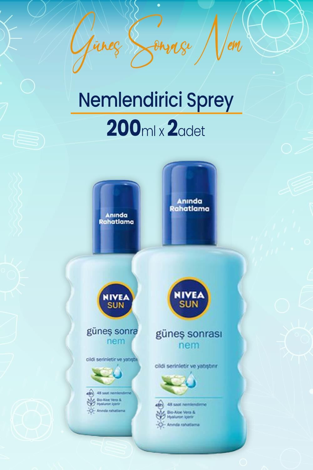 Nivea Sun Güneş Sonrası Nem Cildi Rahatlatan Nemlendirici Sprey 200 Ml x 2 Adet