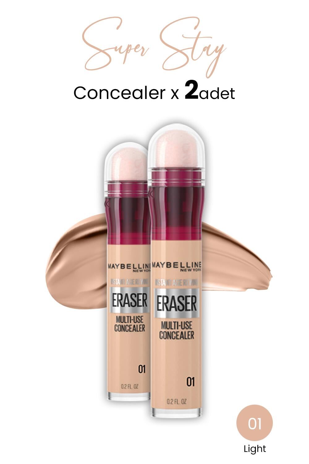 Maybelline New York Eraser Multi Use Concealer 01 Light x 2 adet