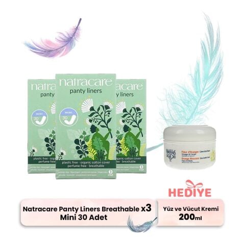 Natracare Mini Panty Liners Breathable 30' lu x 3, Yüz ve Vücut Kremi Hediyeli