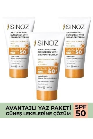 Sinoz Leke Karşıtı Güneş Koruyucu Krem 50SPF 50 ml x 3