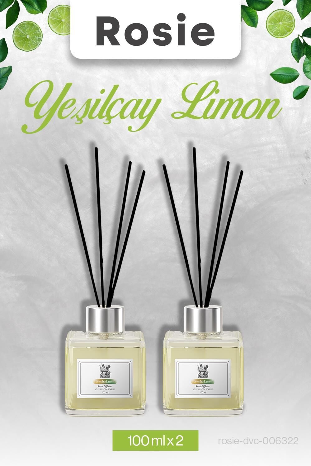 2 Adet Yeşilçay Limon Rosie Çubuklu Oda Kokusu 100 ml