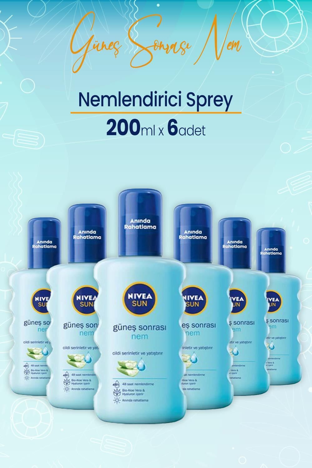 Nivea Sun Güneş Sonrası Nem Cildi Rahatlatan Nemlendirici Sprey 200 Ml x 6 Adet