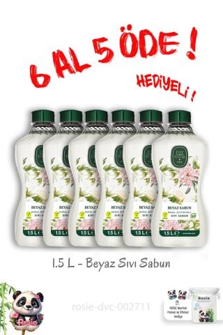 Doğal Zeytinyağlı Sıvı Beyaz Sabun 1.5 L 6 Al 5 Öde ve Rosie Hediye