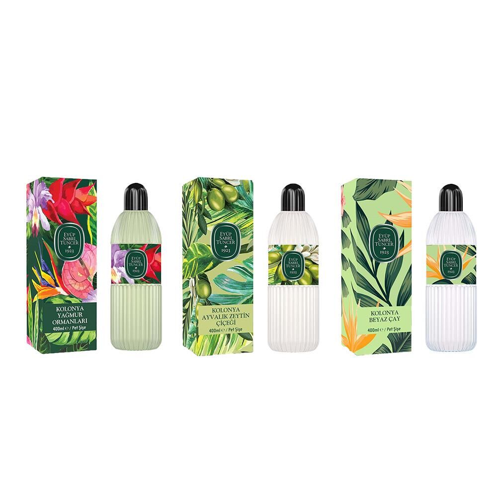 Eyüp Sabri Tuncer Kolonya Yağmur Ormanları, Ayvalık Zeytin Çiçeği ve Beyaz Çay Pet Şişe 400 ml