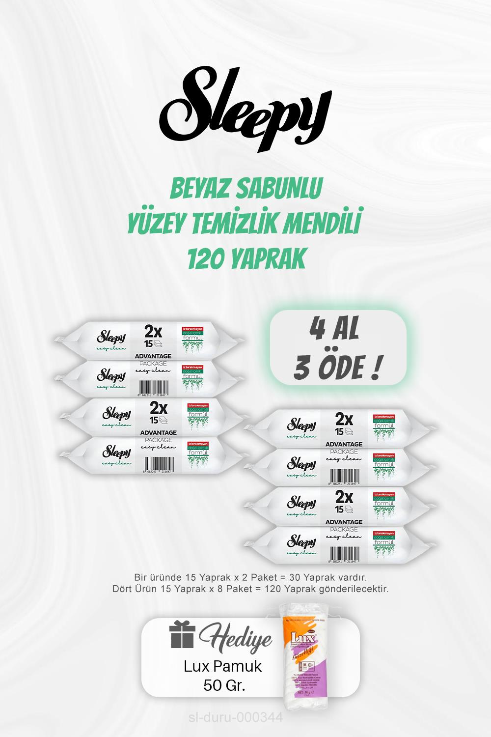 4 AL 3 ÖDE Yüzey Temizlik Mendili 120 Adet, Pamuk Hediyeli