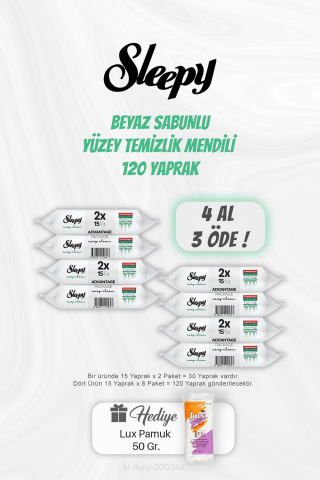 4 AL 3 ÖDE Yüzey Temizlik Mendili 120 Adet, Pamuk Hediyeli