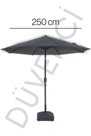 Yuvarlak Güneş Şemsiyesi Alubrella Antrasit Renk 250 CM Çap Bidonlu