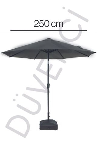 Yuvarlak Güneş Şemsiyesi Alubrella Antrasit Renk 250 CM Çap Bidonsuz