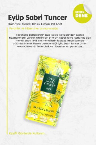 Eyüp Sabri Tuncer Kolonyalı Mendil Klasik Limon 150 Adet