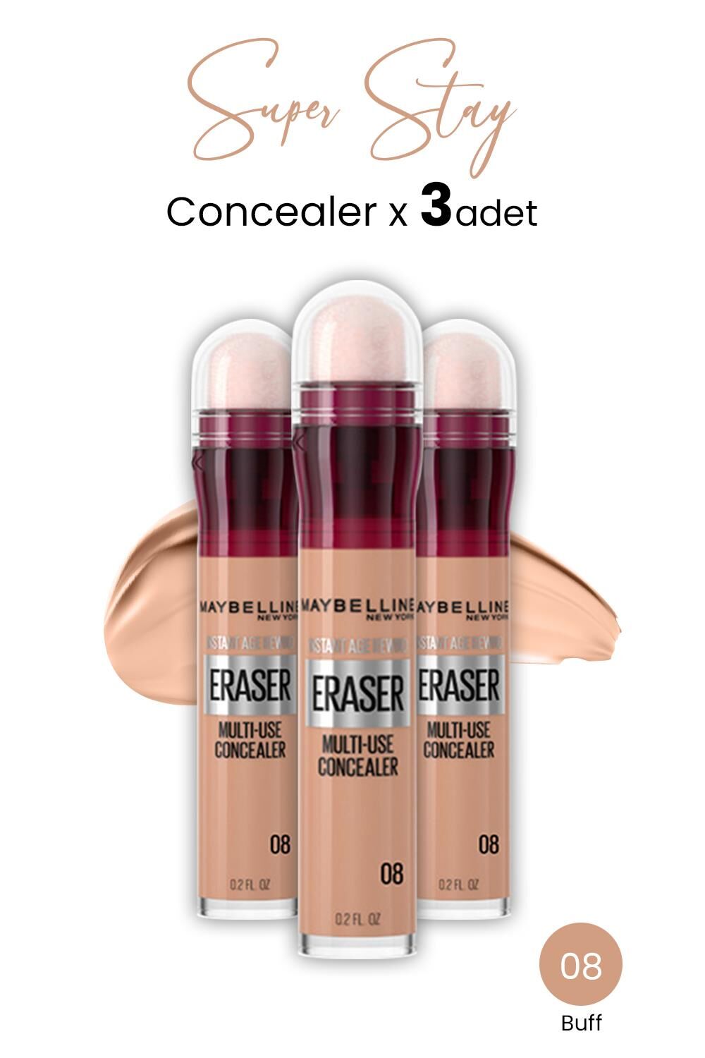 Maybelline New York Eraser Multi Use Concealer 08 Buff x 3 adet