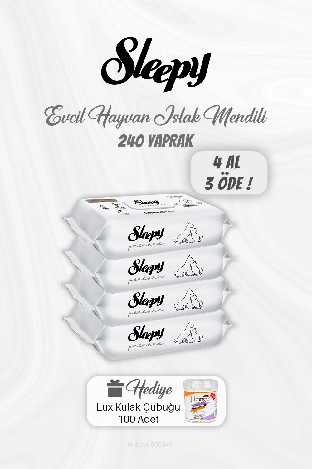 4 AL 3 ÖDE Evcil Hayvan Islak Mendili 240 Yaprak, Kulak Çubuğu Hediyeli