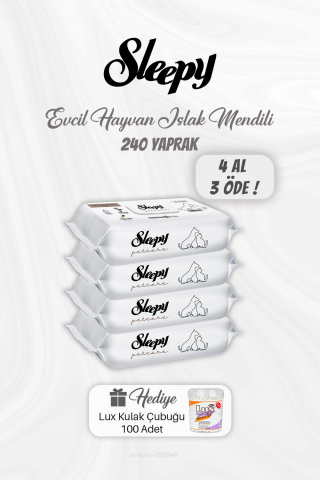 4 AL 3 ÖDE Evcil Hayvan Islak Mendili 240 Yaprak, Kulak Çubuğu Hediyeli