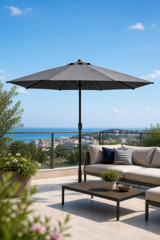Yuvarlak Güneş Şemsiyesi Alubrella Antrasit Renk 250 CM Çap Bidonsuz