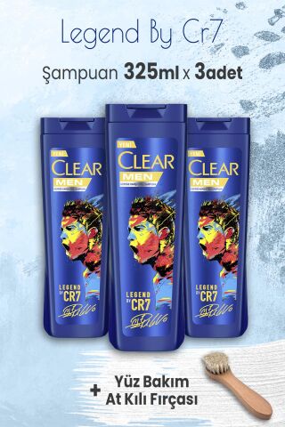 Clear Men Şampuan Legend By Cr7 325 ml x 3 Adet ve Yüz Bakımı At Kılı Fırçası