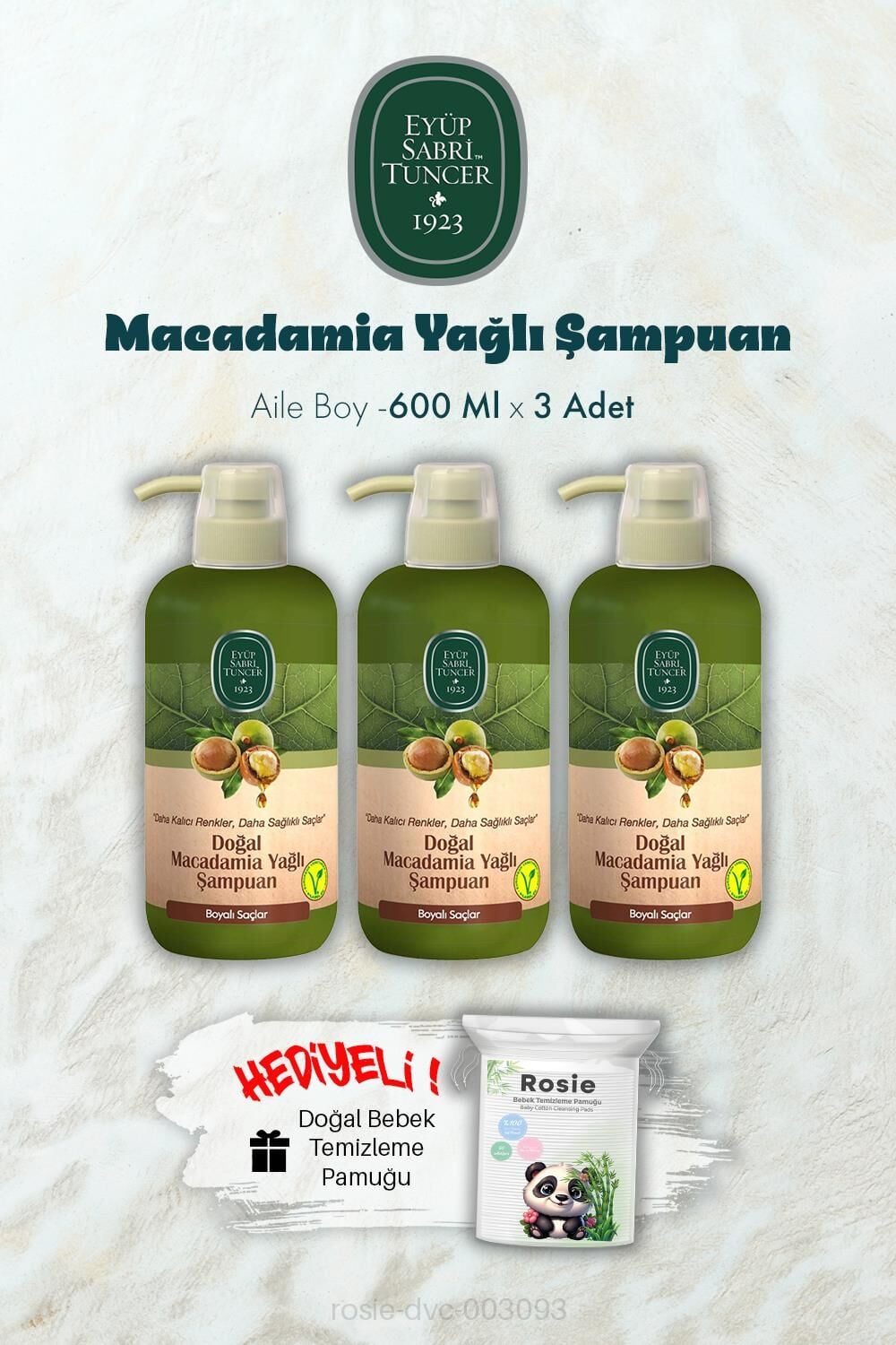 600 ML Macadamia Yağlı Şampuan X 3 ve ROSIE Hediyeli