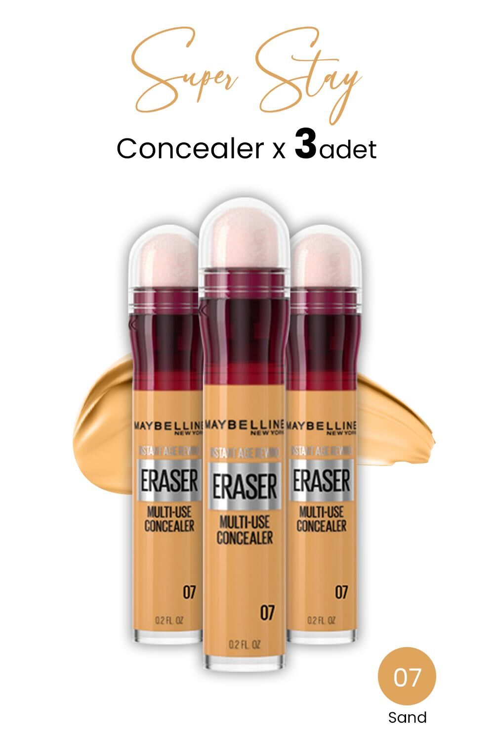 Maybelline New York Eraser Multi Use Concealer 07 Sand x 3 adet