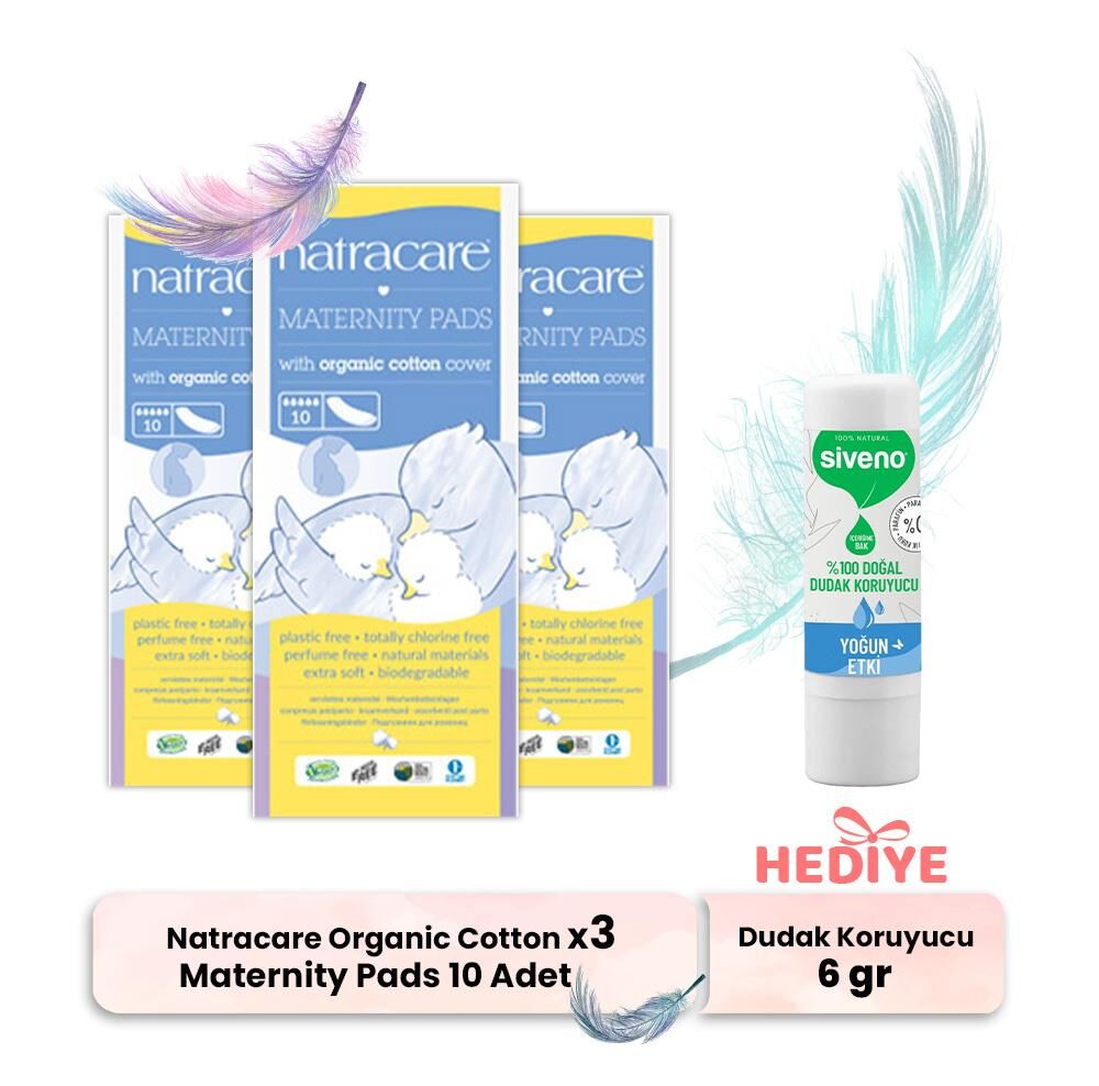 Natracare Maternity Pads Organic Cotton 10' lu x 3, Dudak Koruyucu Hediyeli