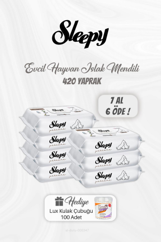 7 AL 6 ÖDE Evcil Hayvan Islak Mendili 420 Yaprak, Kulak Çubuğu Hediyeli