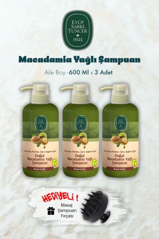 3 Adet Macadamia Yağlı Şampuan 600 ML ve Şampuan Fırçası Hediyeli