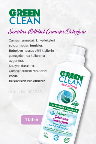 Green Clean Bulaşık Deterjanı 5 lt, Sensitive Çamaşır Deterjanı 1lt, Sensitive Yumuşatıcı 1 lt ve ROSIE