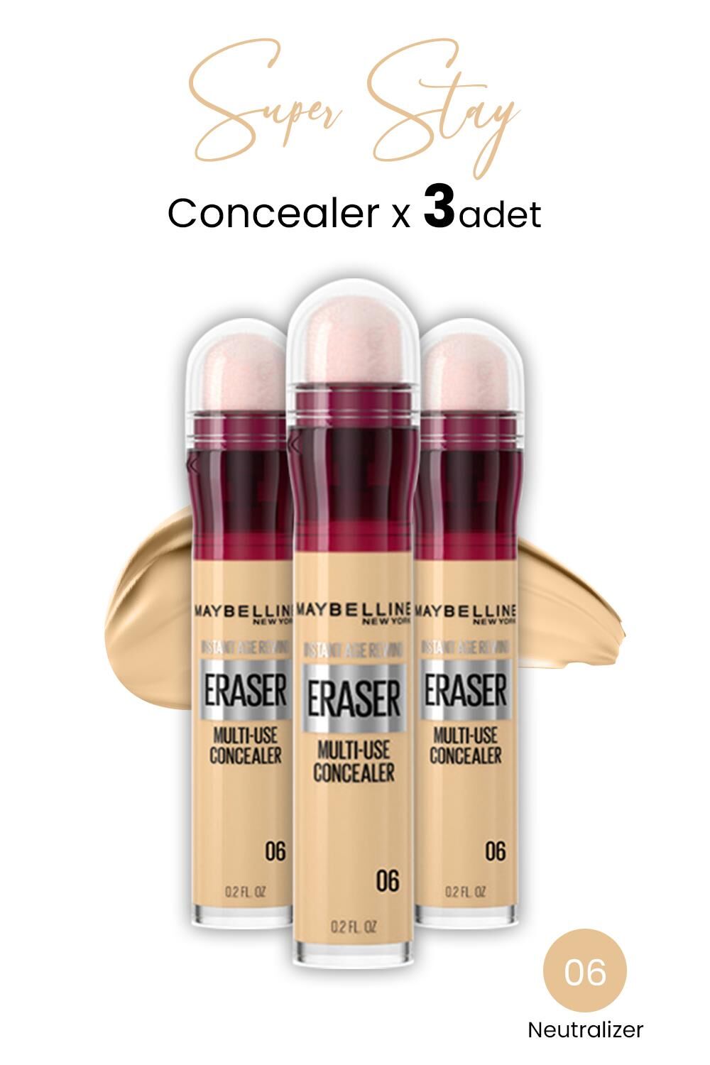 Maybelline New York Eraser Multi Use Concealer 06 Neutralizer x 3 adet
