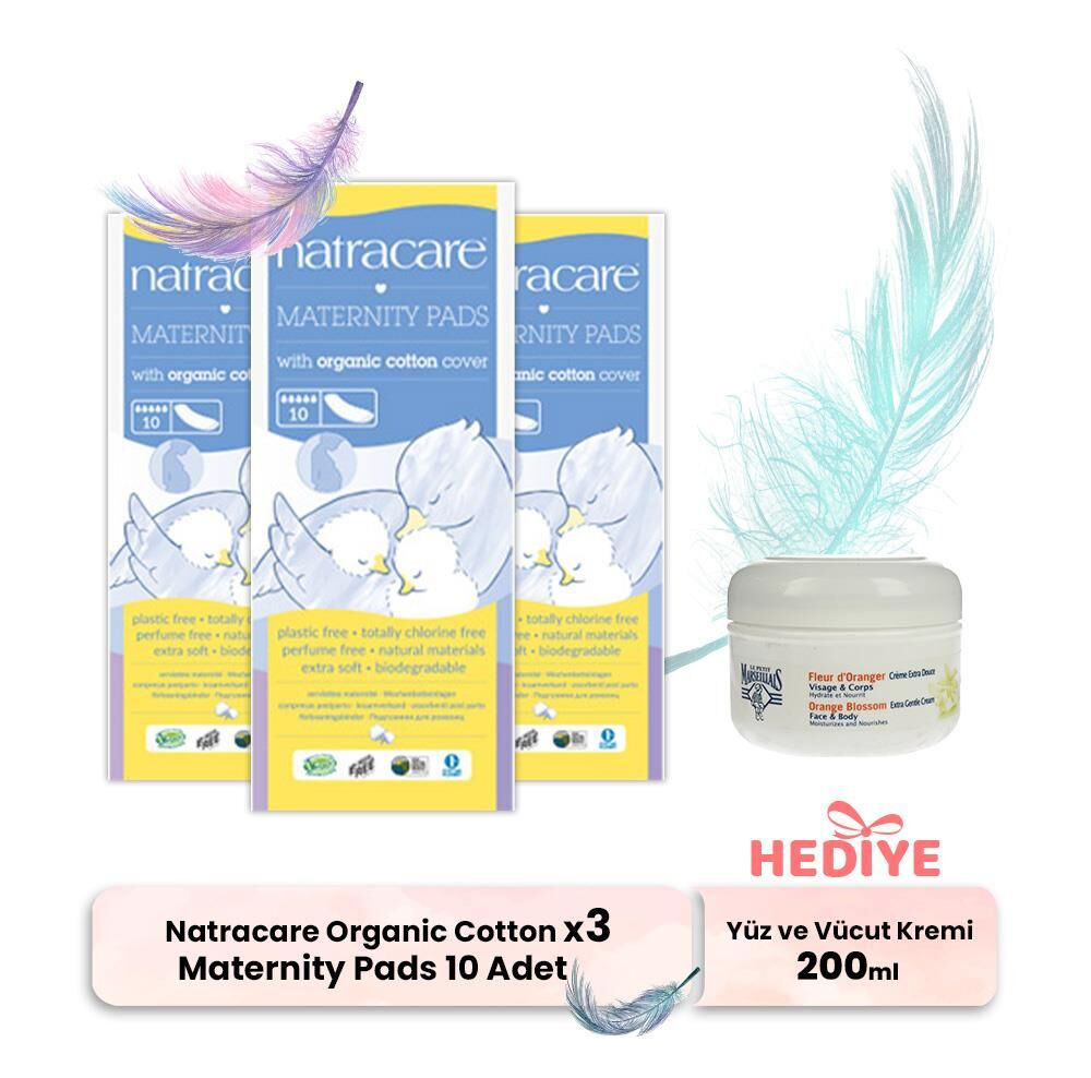 Natracare Maternity Pads Organic Cotton 10' lu x 3, Yüz ve Vücut Kremi Hediyeli