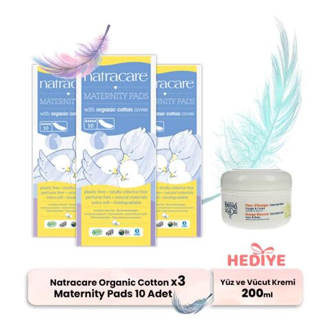 Natracare Maternity Pads Organic Cotton 10' lu x 3, Yüz ve Vücut Kremi Hediyeli