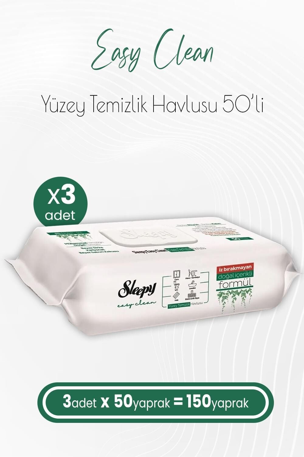 Sleepy Easy Clean Yüzey Temizlik Havlusu 50 x 3 Adet (150 Yaprak)