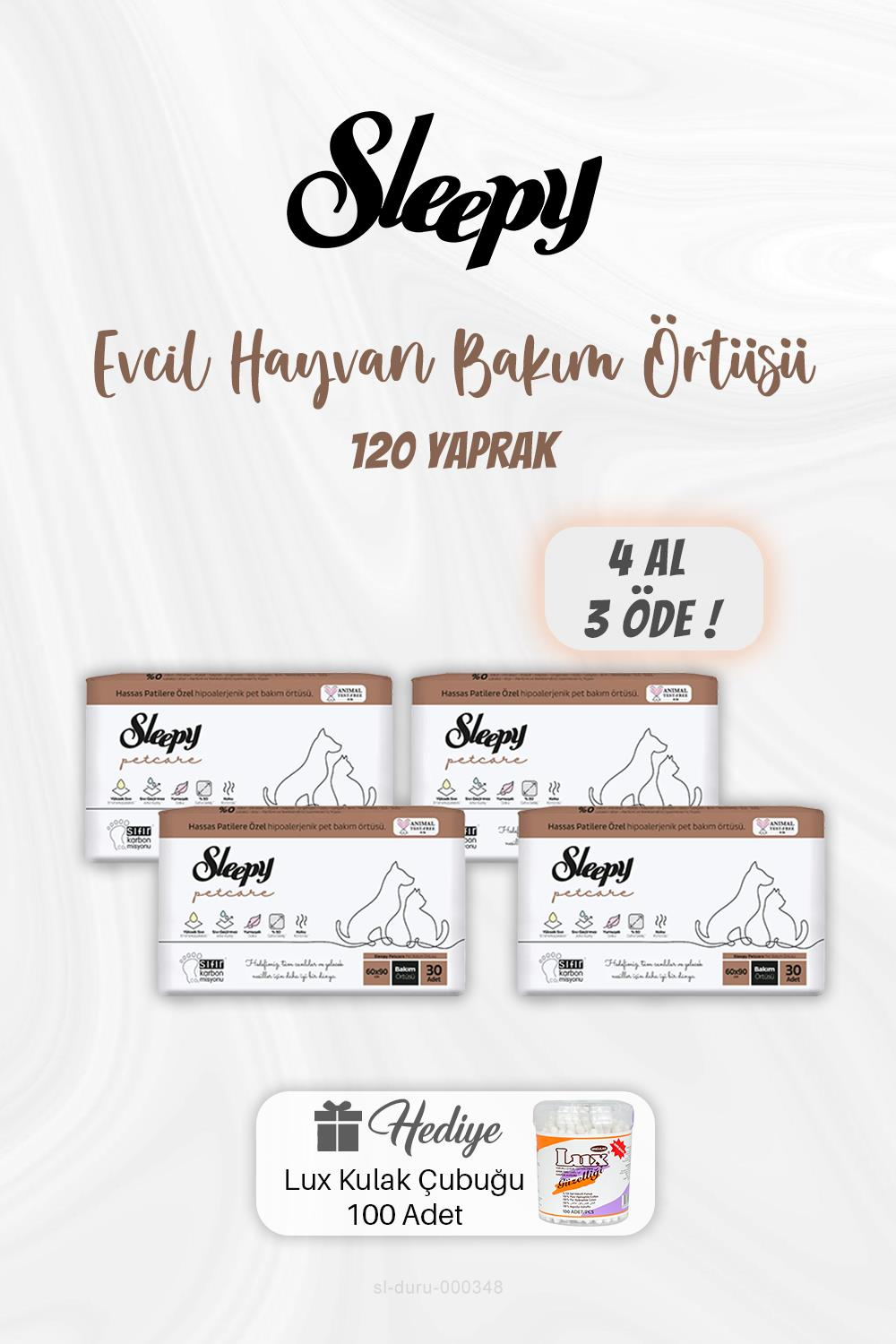 4 AL 3 ÖDE Evcil Hayvan Bakım Örtüsü 120 Yaprak, Kulak Çubuğu Hediyeli