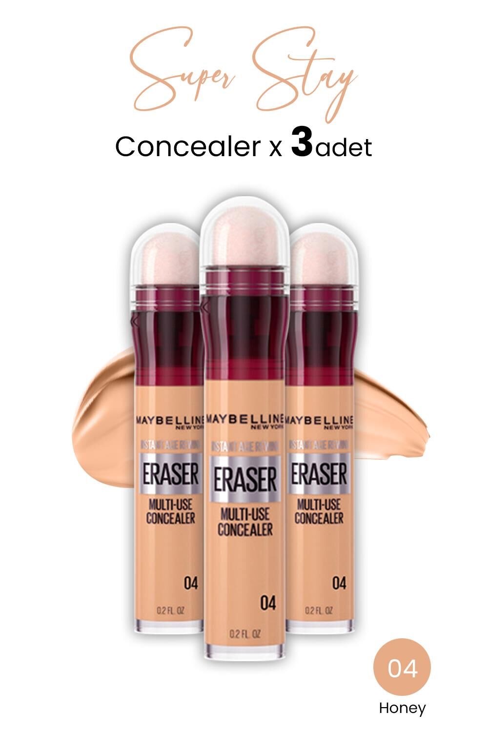Maybelline New York Eraser Multi Use Concealer 04 Honey x 3 adet