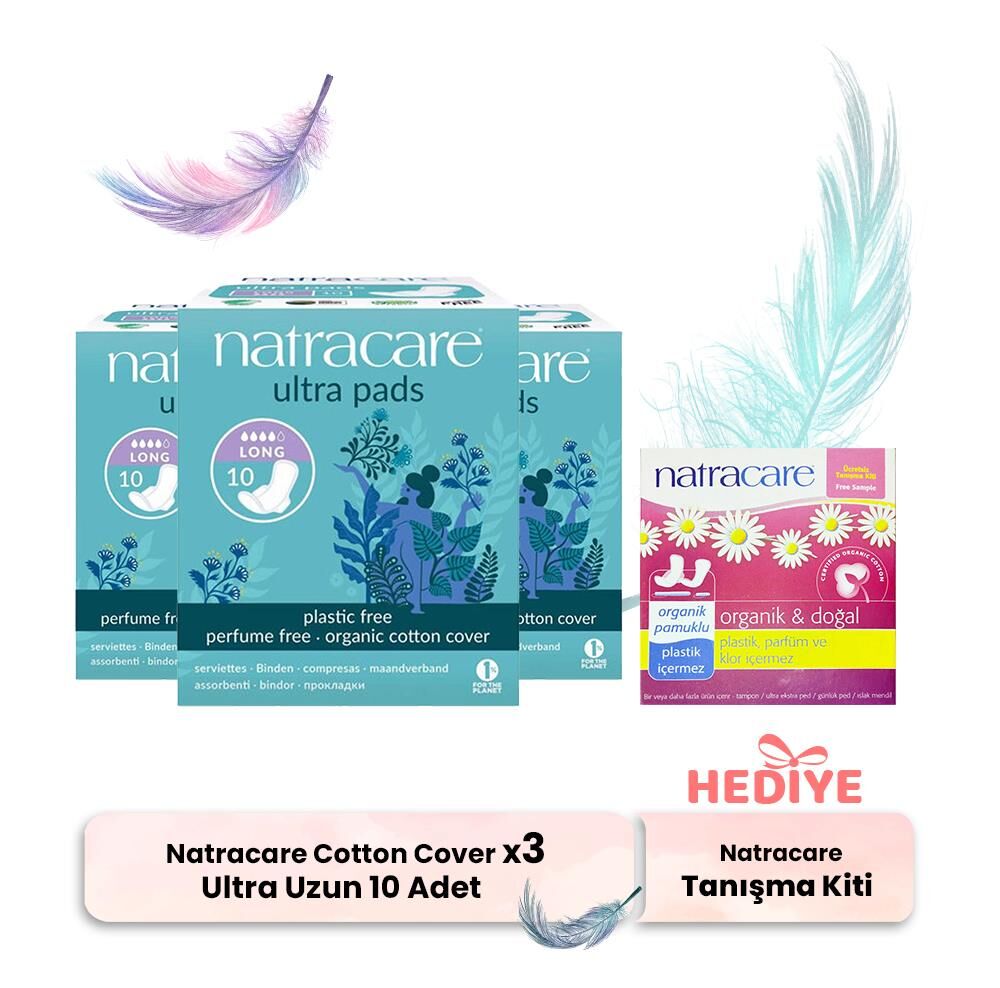 Natracare Organic Cotton Cover Ultra Uzun 10' lu x 3, Tanışma Kiti Hediyeli
