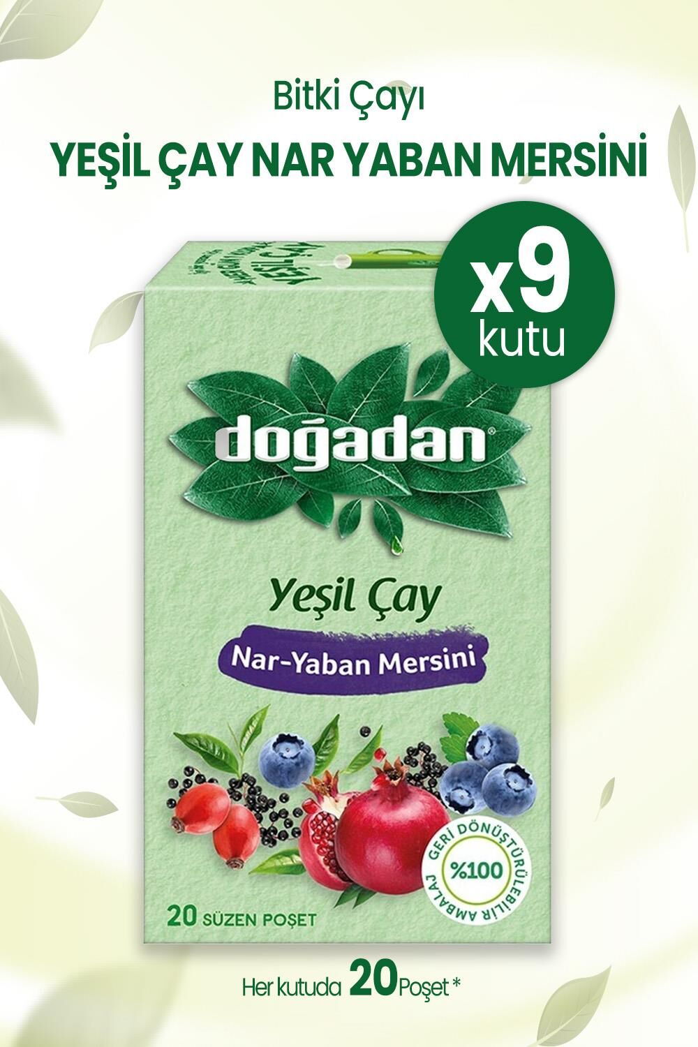 Doğadan Yeşil Çay Nar Yaban Mersini 20'li Paket x 9 Adet