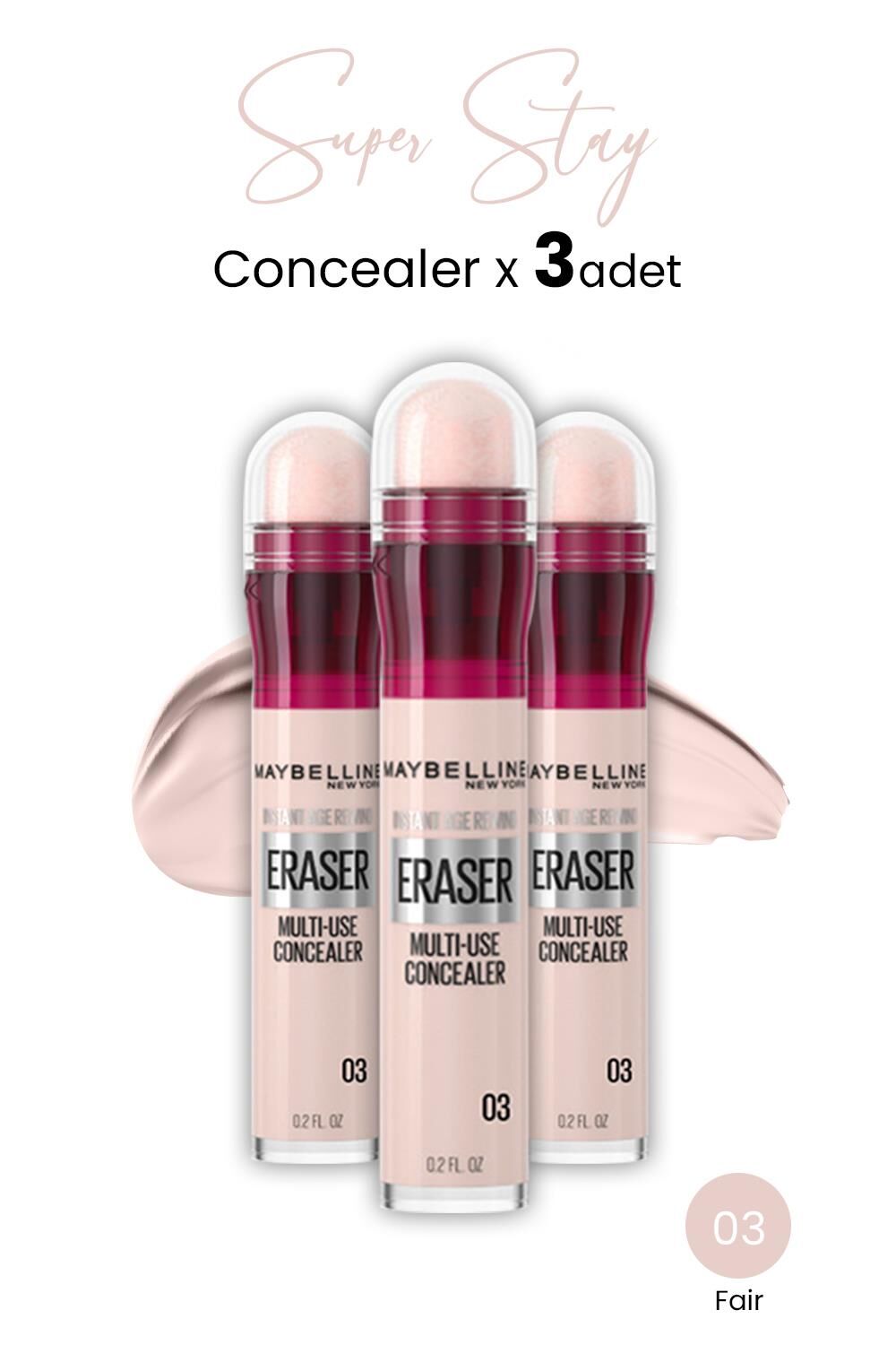 Maybelline New York Eraser Multi Use Concealer 03 Fair x 3 adet