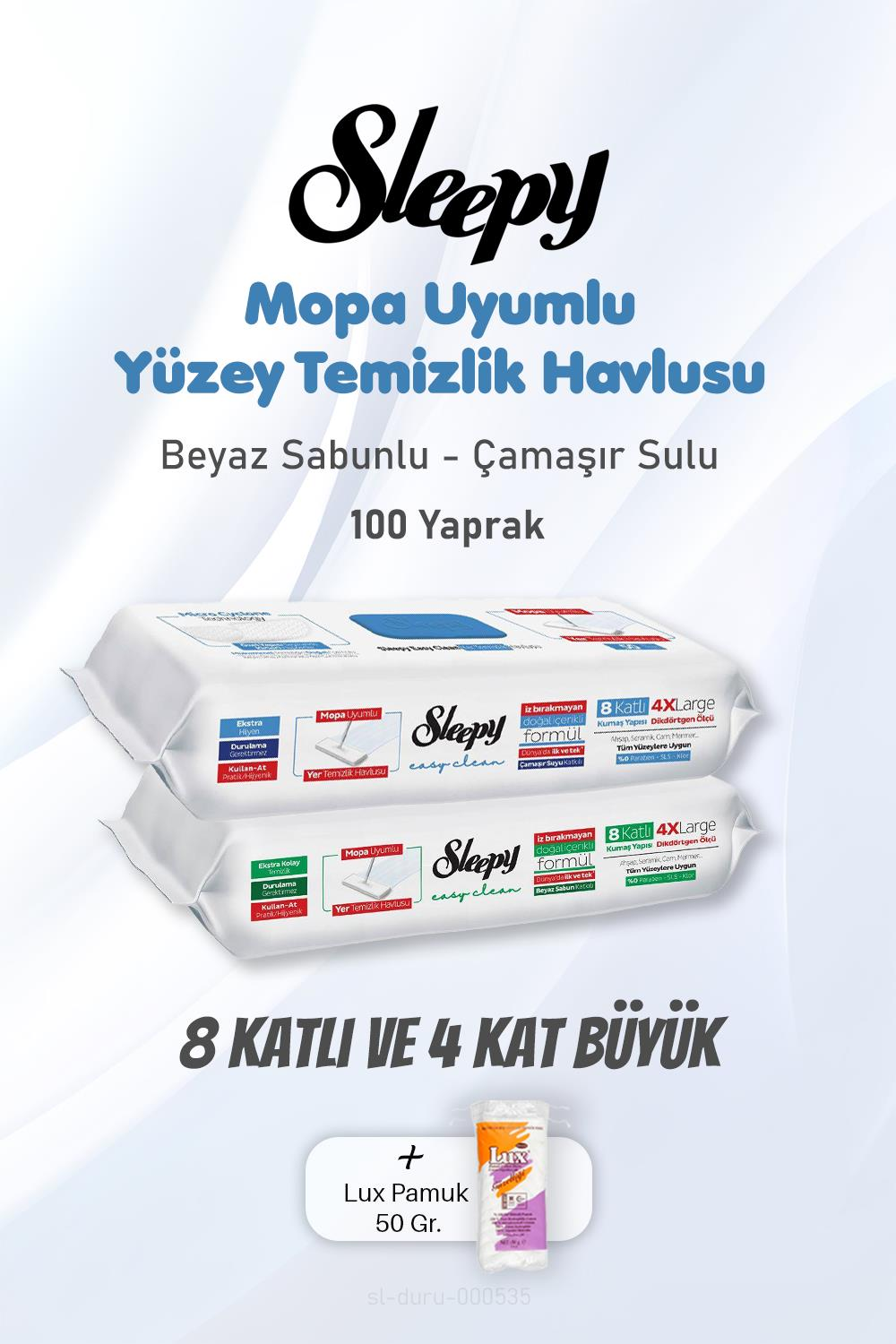 Sleepy Yüzey Temizlik Havlusu 8 Katlı 4 X Large 100 Yaprak ve Pamuk