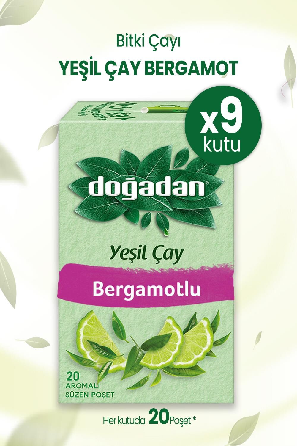 Doğadan Yeşil Çay Bergamot Aromalı 20'Li x 9 Adet