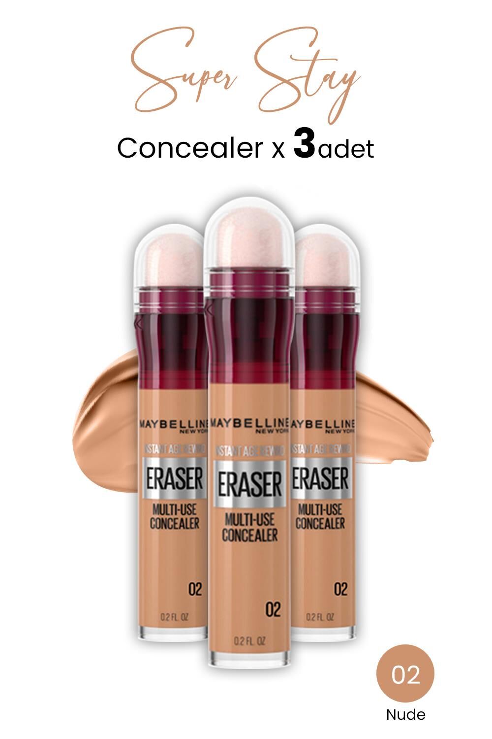 Maybelline New York Eraser Multi Use Concealer 02 Nude x 3 adet