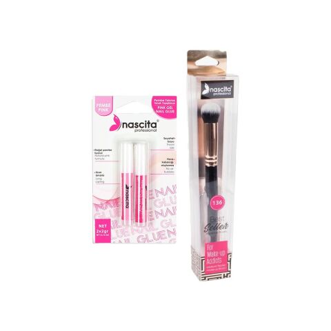 Nascita Pembe Takma Tırnak Yapıştırıcısı ve Oval Yapılı Kapatıcı Fırçası