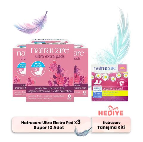 Natracare Ultra Ekstra Ped Super 10' lu x 3, Tanışma Kiti Hediyeli