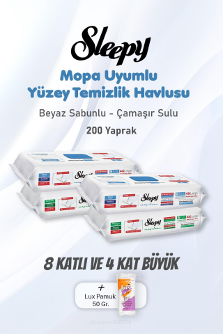 Sleepy Yüzey Temizlik Havlusu 8 Katlı 4 X Large 200 Yaprak ve Pamuk