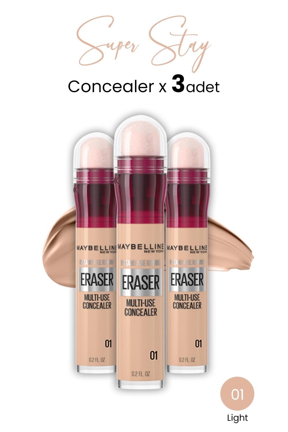 Maybelline New York Eraser Multi Use Concealer 01 Light x 3 adet