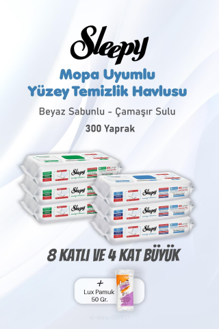 Sleepy Yüzey Temizlik Havlusu 8 Katlı 4 X Large 300 Yaprak ve Pamuk